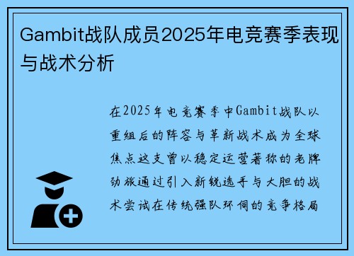 Gambit战队成员2025年电竞赛季表现与战术分析