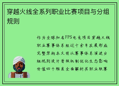 穿越火线全系列职业比赛项目与分组规则